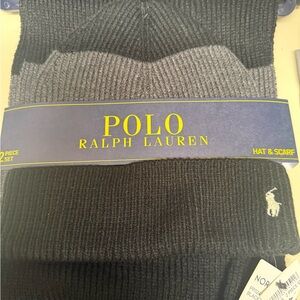 Polo Ralph Lauren Black and Gray Hat & Scarf Set NWT